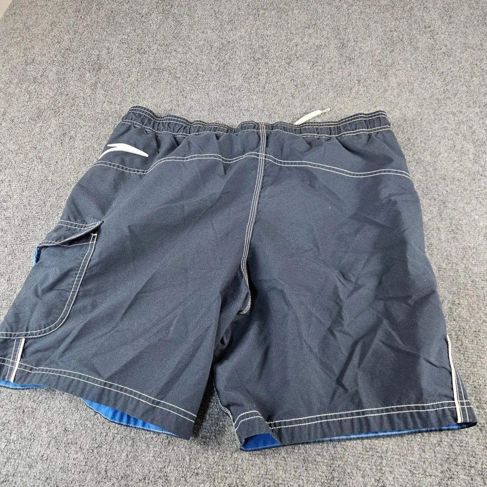 Speedo Mens Navy Blue Board Shorts Swim Trunks Cargo Pocket Mesh Lined 32 Waist